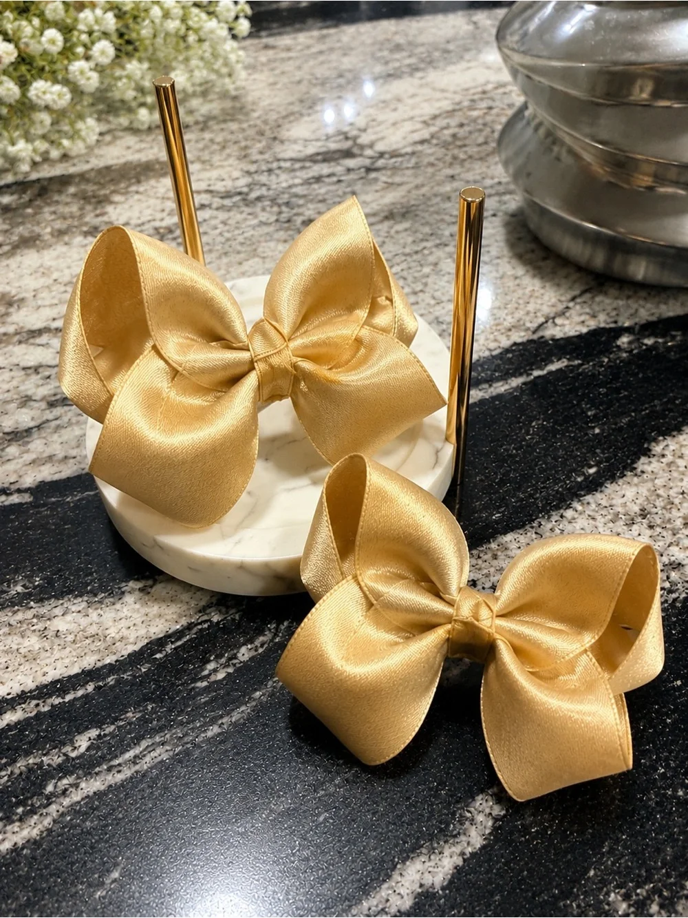 Gold Hair Bows for Kids - Pack of 2